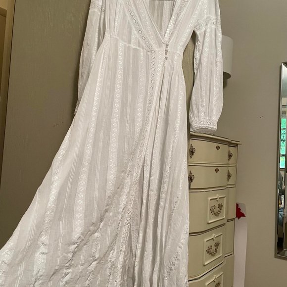 New 6 S ASOS DESIGN Lace Insert Wrap Maxi Dress 100% Cotton White Maxi Romantic - Picture 14 of 16